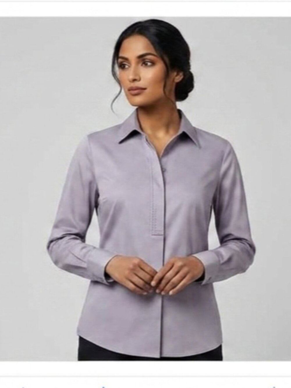 Chico's Women's Size 0/4-6 Lavender Non Iron Stretch 3/4 Sleeve Button Up Shirt